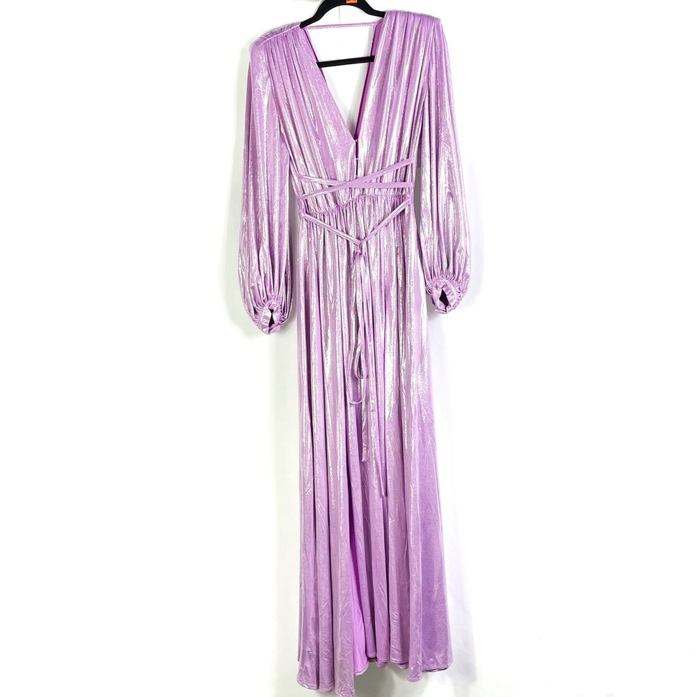 Bronx & Banco Zoe Lame Gown Maxi Dress Purple Lilac Plunge Slits Sz 4 US / Small - Picture 10 of 16